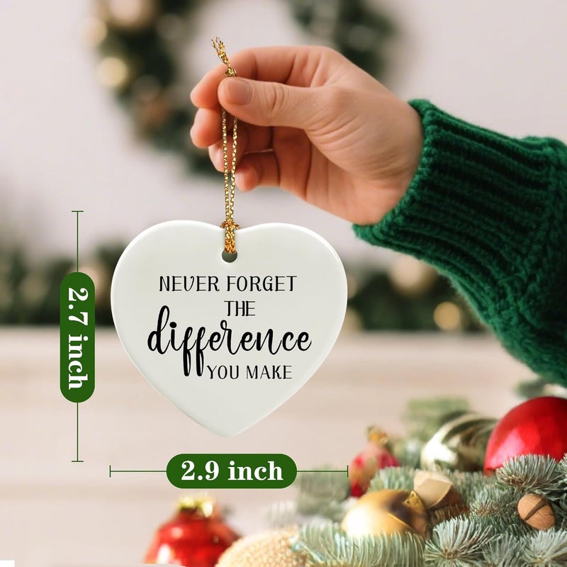 Jocidea Never Forget The Difference You Make - Leaving Gifts for Work Colleagues, Thank You Gift, Inspirational & Appreciation Gifts for Teacher, Friend, Coworker, Retiree, Ceramic Christmas Ornament - Image 2